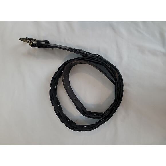 Talbot's Medium Black Belt Woven Genuine Leather SILVER RECTANGLE buckle - Picture 3 of 6